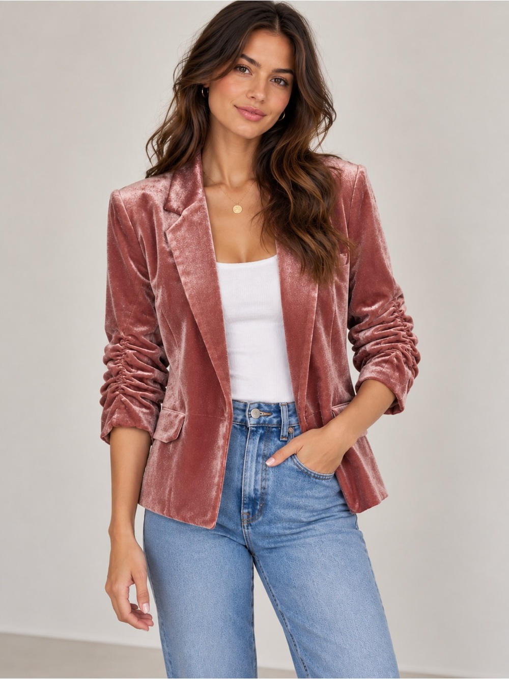 Skies Are Blue Velvet Blazer - Mauve Pink